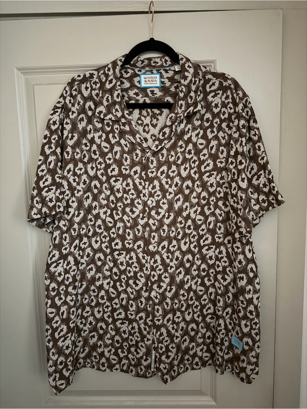 Scotch & Soda Brown and White Leopard Print Short Sleeve Button Shirt